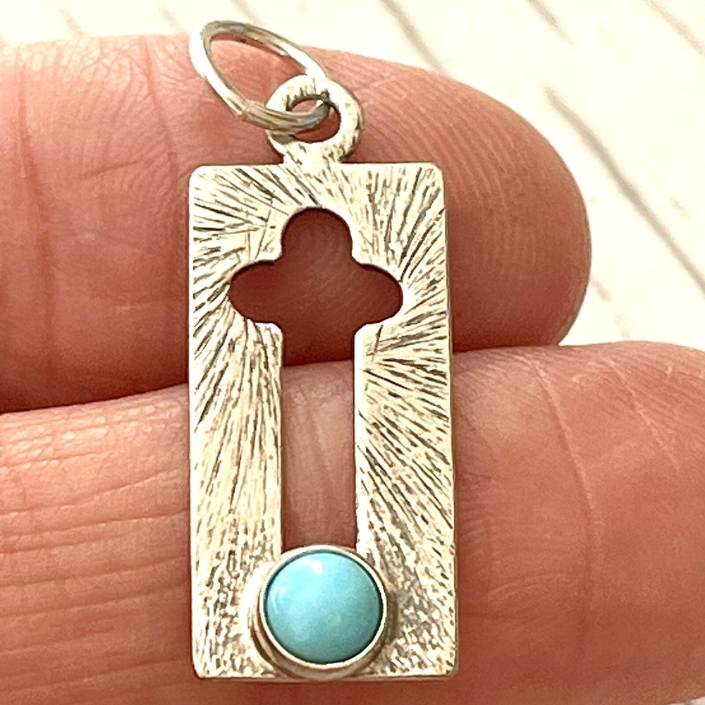 Navajo Cross‎ Pendant Turquoise 1.5in  Sterling Charm Silhouette Modern Native